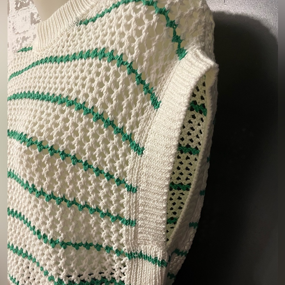 NWT Madewell Open Knit Sweater White Green stripes Cotton XS - Picture 5 of 7